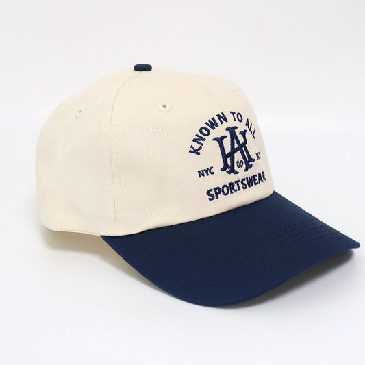 6 Panel Known to All Sportswear Snapback Hat in Cream and Navy