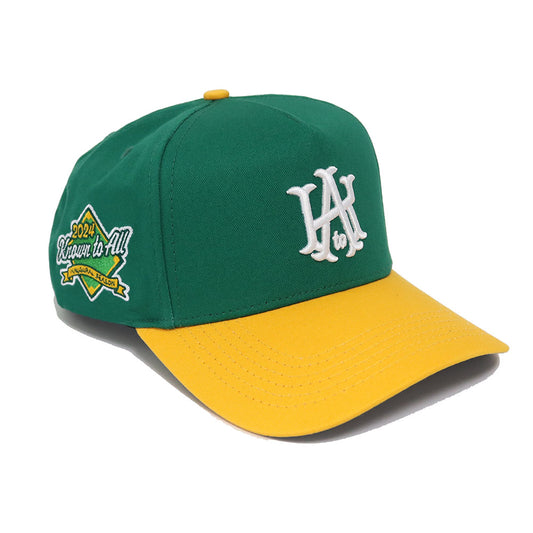 KtoA Summer Baseball Hat in Green and Yellow with Inaugural Season SidePatch