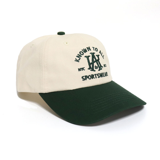 6 Panel Known to All Sportswear Snapback Hat in Cream and Green